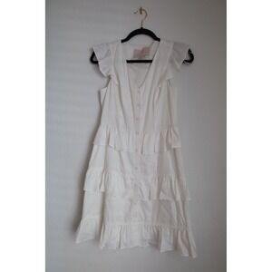 Gal Meets Glam White Ruffle Tiered Button‎ Front Dress Sleeveless Size 2
